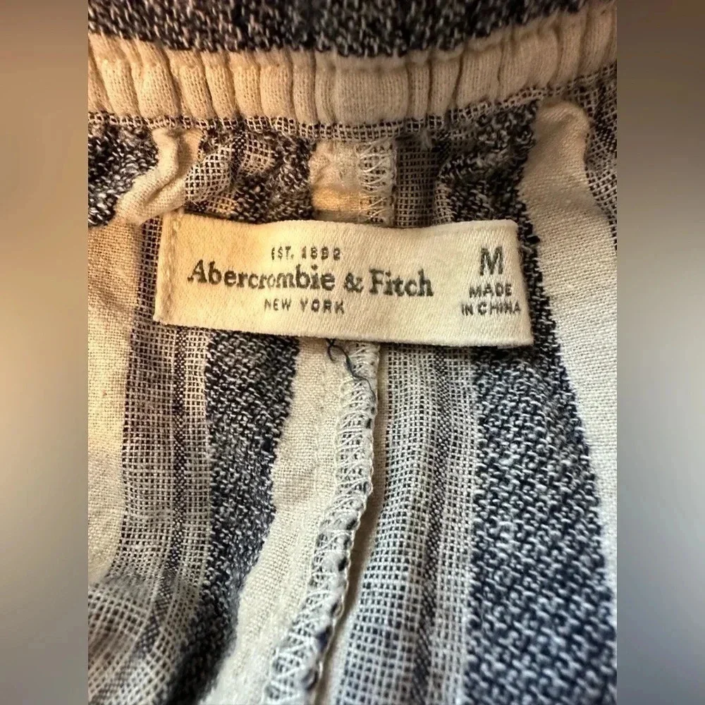 Abercrombie & Fitch Linen Cotton Blend Mini Skirt Blue White Stripes Size Medium